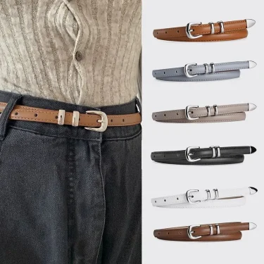 1PC Simple PU Leather Belt Versatile Silver Pin Buckle Women's Belt Luxury Decoration Student Jeans Thin Belt 2