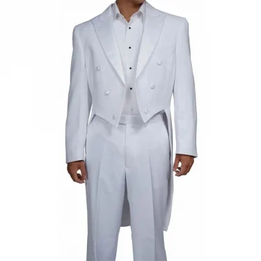White Formal Men's Two Pieces Suit Tailcoat Double Breasted Tuxedos Groom Wedding Suit Peak Lapel Blazer with Pants for Party 1