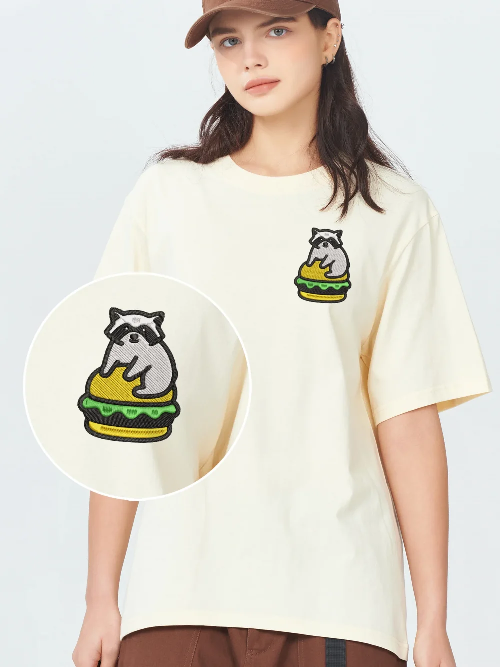 Bear Hamburger Embroidery Tee Shirts Men's Luxury Brand Embroidered Tops T shirt Raccoon Cute Animal Embroidered T-shirts Man 6