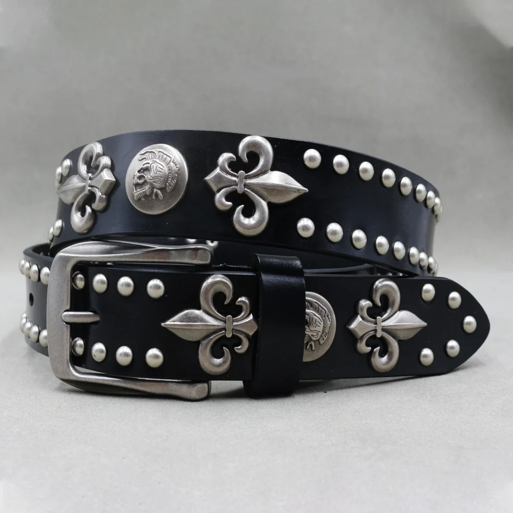 Metal Rivet Belt Luxury Designers Men Rivet Punk Belt Cow Genuine Leather Cintos Masculinos Male Women Rock Hip Hop Strap Waist 5