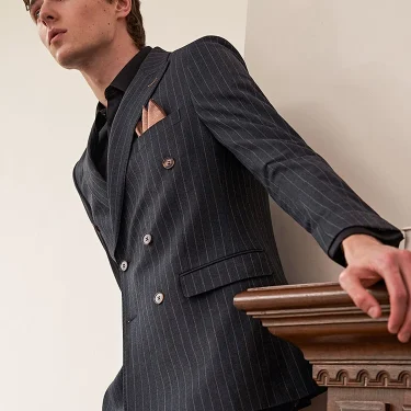 Wedding Groom Wear Suits Set Grey Stripe Double Breasted Luxury Men Clothing Blazer Pant Business Man Office Formal Clothes 44 2