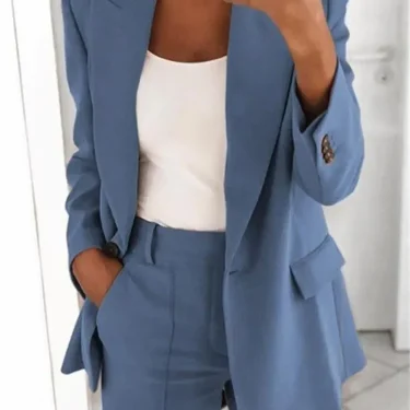 S-5XL Women's Blazer Casual Long-sleeved Top Solid Color Suit Collar Button Simple Temperament Commuter Plus Size Blazer 1