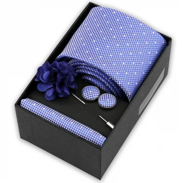 High Quality Tie Set Box Elegant Ties For Men Necktie Handchief Cufflinks Brooch 4Pcs Set Suit Accessories Business Wedding Gift 3