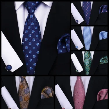 Tie For Men Classic Plaid Handkerchiefs Red Necktie Cufflinks For Men Blouse Business Wedding Accessories Women Collar Man Gift 1