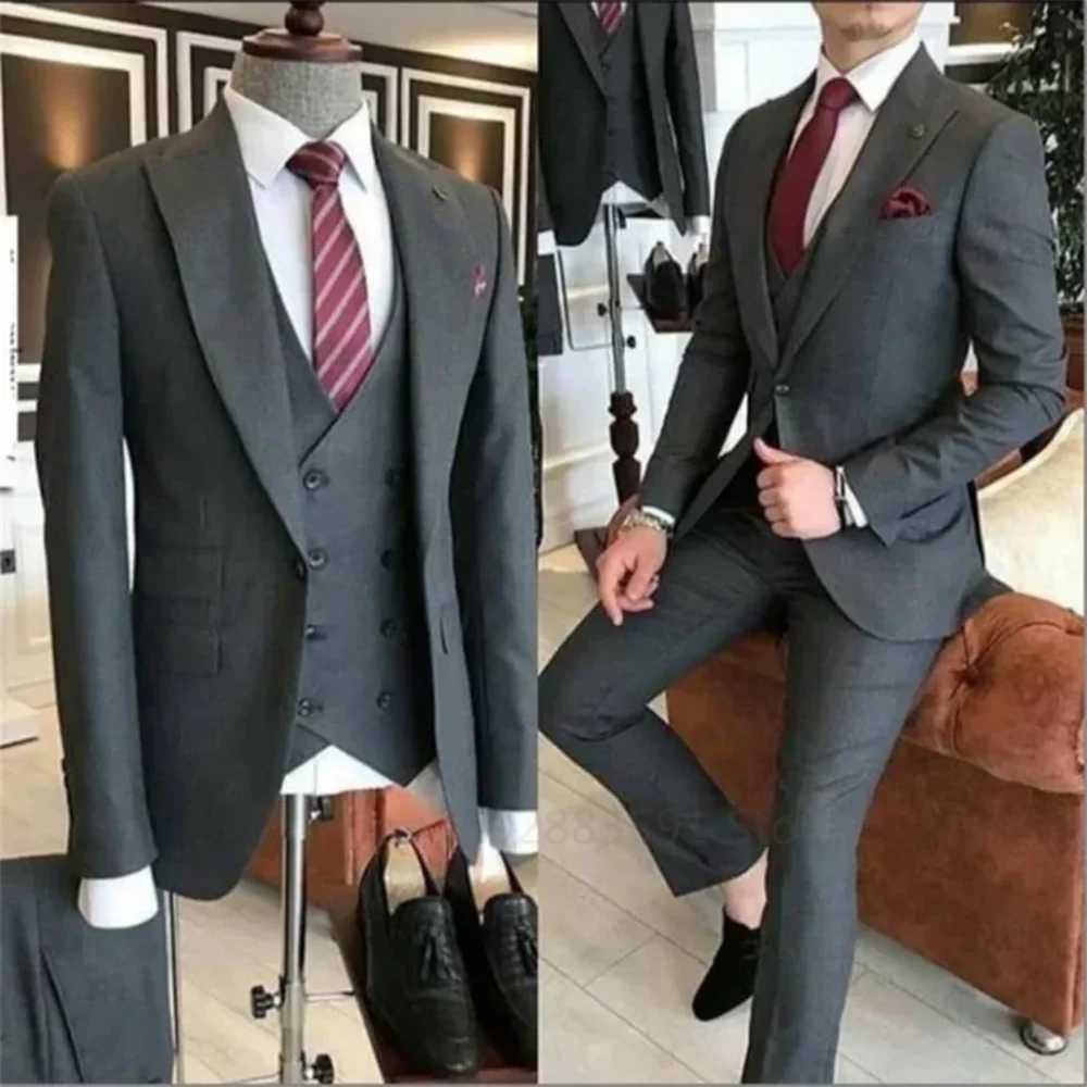 3 Pieces Groom Wear Green Men Suits 2023 Slim Fit Peak Lapel One Button Wedding Tuxedo Terno Masculino (Jacket+Pants+Vest） 1
