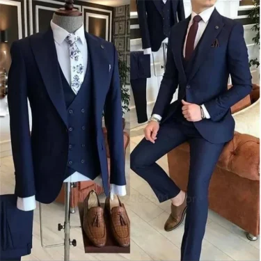 3 Pieces Groom Wear Green Men Suits 2023 Slim Fit Peak Lapel One Button Wedding Tuxedo Terno Masculino (Jacket+Pants+Vest） 5