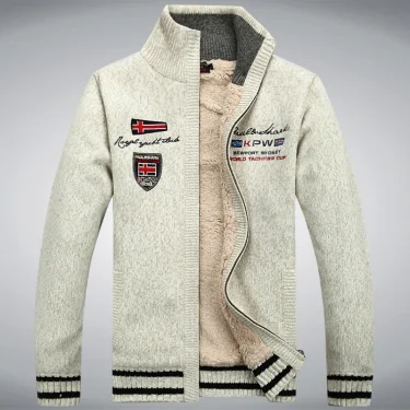 Fleece Knit Sweater Warm Man Sweater WinterThicken Coat Casual Vintage Black White Red Mens Jacket Clothes Cardigan Sweater Men 3