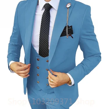 Khaki Men's Suits 3 Pieces Wedding Business Suits Groom Tuxedos Slim Fit Peaked Lapel Blazer Vest Pants Formal Men Suits 6
