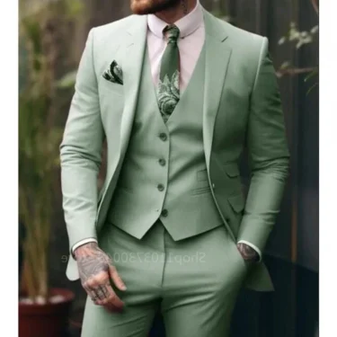 3 Pcs Formal Wedding Suits for Mens Casual Business Suit High-end Slim Fit Party Prom Suit Set Groom Tuxedos (Jacket+Vest+Pants) 2