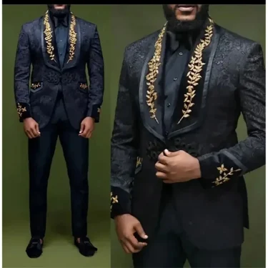 Elegant Black Blazer Formal Men's Suits Jacquard Fabric Shawl Lapel Single Breasted Luxury Male Clothing 1 Piece Jacket Costume 2