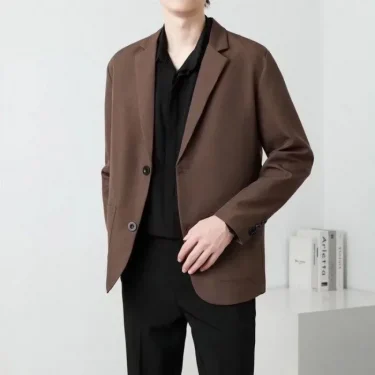 Brown Oversize Plus Big Size Jacket for Men Long Man Suits and Blazers Coats Fashionable Fashion 2024 New in Simple Breasted 1