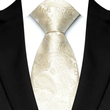 Luxury 8CM Mens Necktie White Beige Color Solid Dot Stripes Tie For Man Groom Jacquard Woven Neck Tie For Business Wedding Party 2