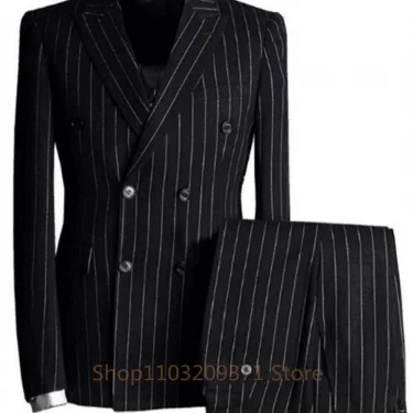 2024 Italian Design Black Stripes Men Suits Wedding Groom Business Men Formal Party Tuxedos Office Work Blazer Sets 3 Pieces 2