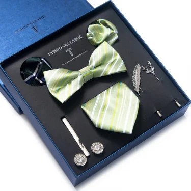 Top Grade Tie For Men Blue Paisley Tie Pocket Squares Cufflink Brooch Set Necktie Box Wedding Accessories Valentine's Day Gifts 6