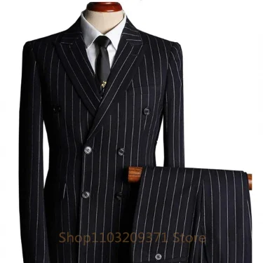 2024 Italian Design Black Stripes Men Suits Wedding Groom Business Men Formal Party Tuxedos Office Work Blazer Sets 3 Pieces 1