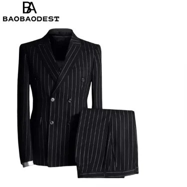 2 Pieces Italian Design Black Stripes Men Suits Wedding Groom Business Men Formal Party Tuxedos Office Work Blazer Sets 1