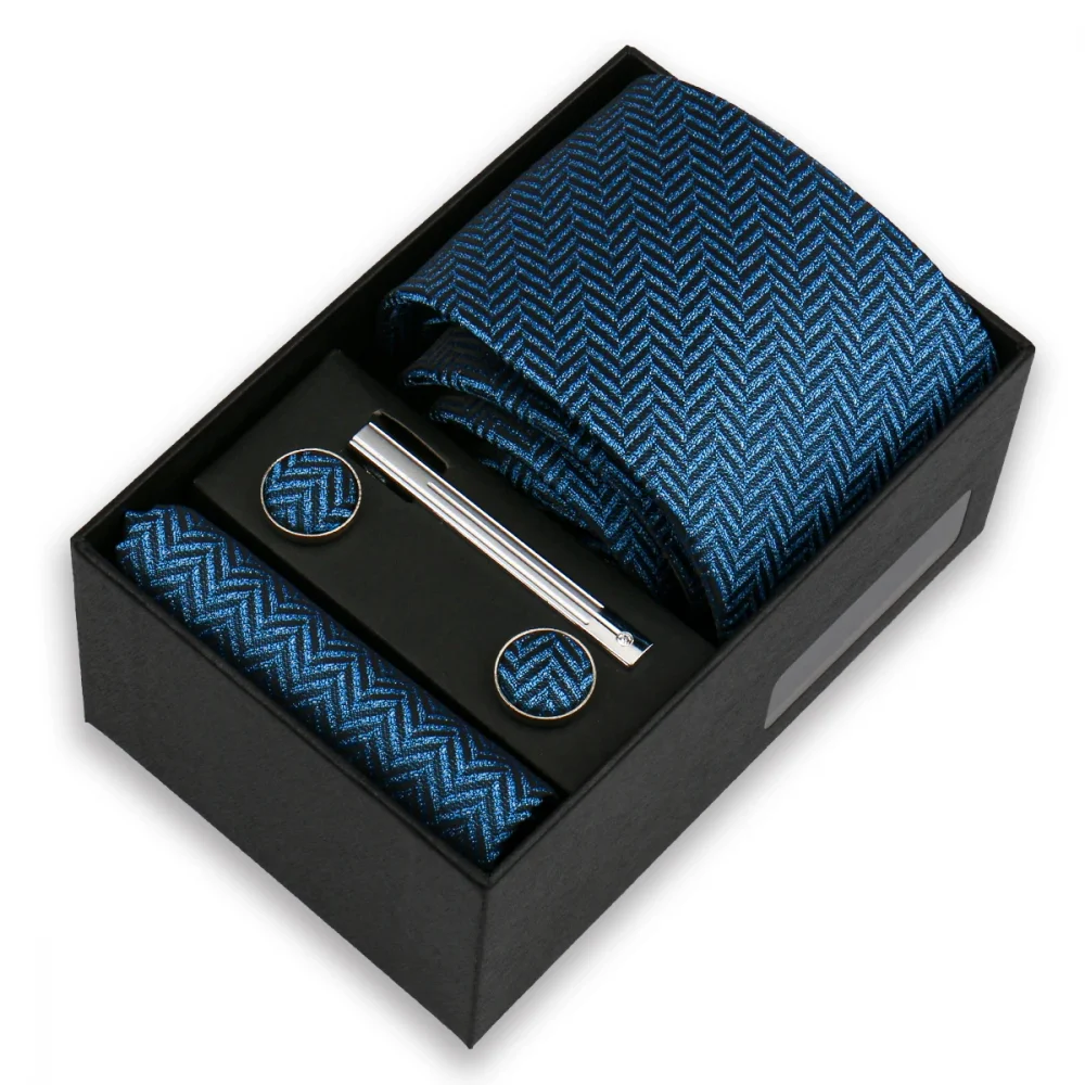 Luxury Tie Set For Men Wedding Gift Box Business Party Fashion Men Tie Set Paisley Handchief Cufflink Tie-Clip Suit Gift For Man 6
