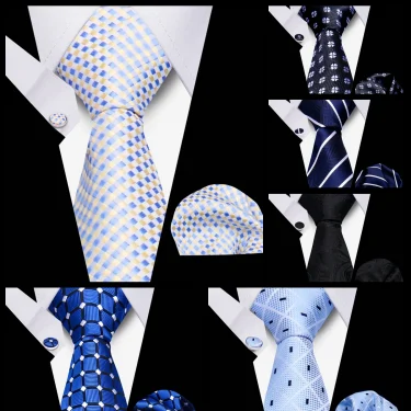 Tie Men Business Necktie Set Classic Plaid Cufflinks Handkerchief For Suit Wedding High Quality 3pcs Ties Sets Formal Gravata 2