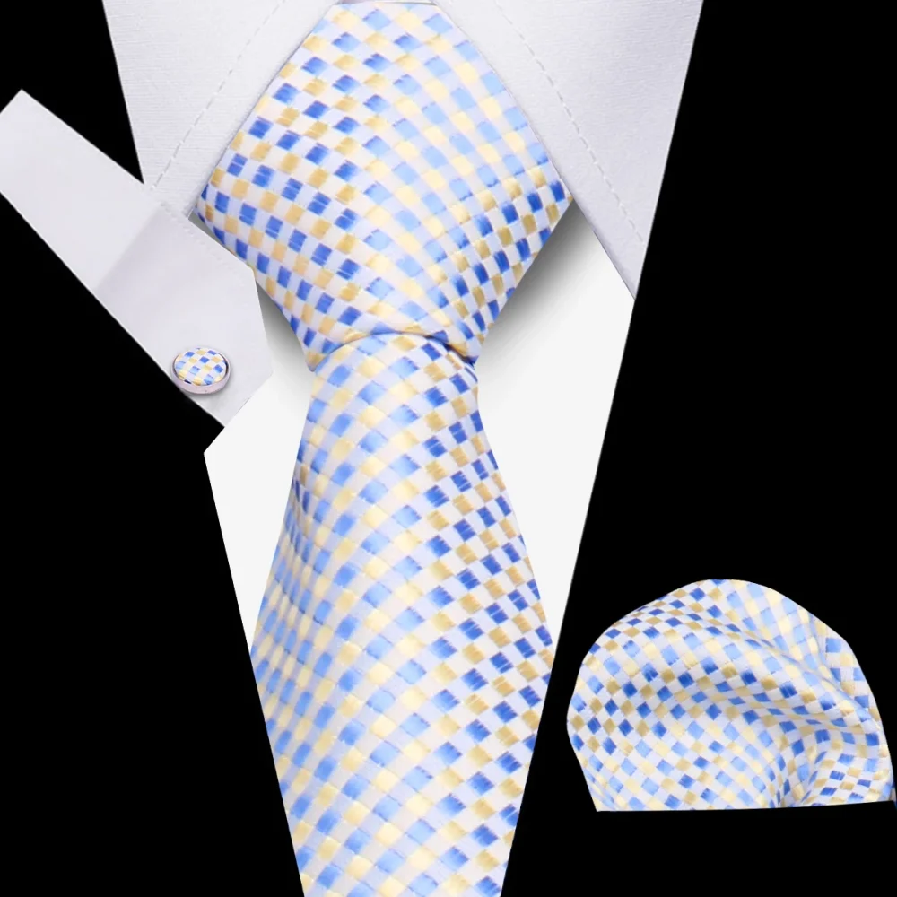 Tie Men Business Necktie Set Classic Plaid Cufflinks Handkerchief For Suit Wedding High Quality 3pcs Ties Sets Formal Gravata 4