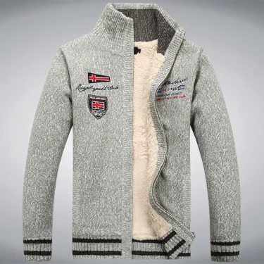 Fleece Knit Sweater Warm Man Sweater WinterThicken Coat Casual Vintage Black White Red Mens Jacket Clothes Cardigan Sweater Men 2