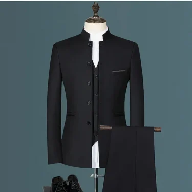 Men Suit Coat Vest Pants Fashion Chinese Retro Style Wedding Groom Suits Stand Collar Classic Men Blazers Jacket Vest Trousers 4