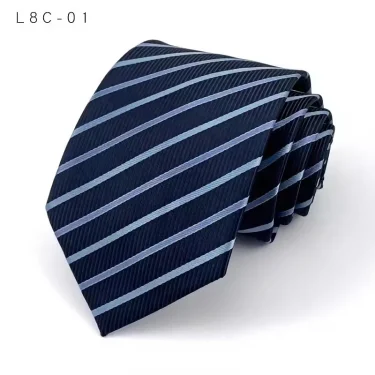 NEW 8cm Tie for Man Tie Luxury Striped Stripes Blue Navy Business Neck Tie Suit Cravat Wedding Party Necktie Men Gift 3