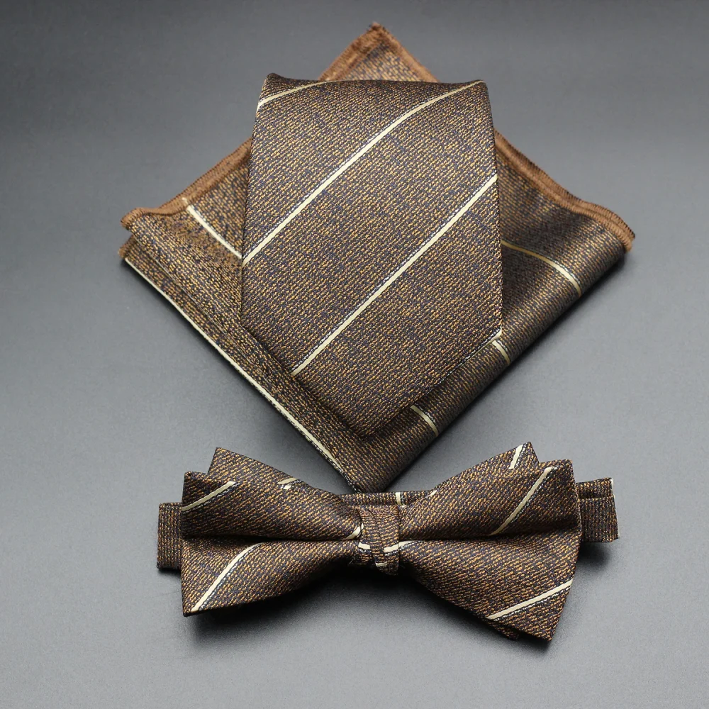 8CM Geometric Striped Necktie Set Red Blue Brown Floral Tie Pocket Squares for Man Birthday Gift Fit Party 3