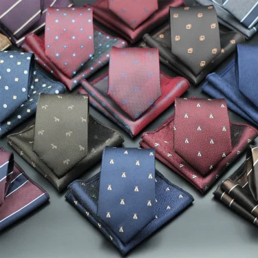 8CM Geometric Striped Necktie Set Red Blue Brown Floral Tie Pocket Squares for Man Birthday Gift Fit Party 1