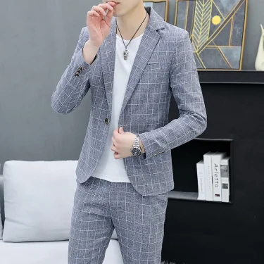 Korean Slim Fit Two-Piece Suit Set Casual Trendy British Style Spring Autumn Handsome Coat with Trousers Hair Stylist Fashion 4