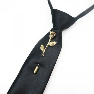 New Luxury 38cm Length Lazy-tie For Men Women Black Red Neckties With Flower Crown Brooches Chain Pins Clip Ties Wedding Cravat 3