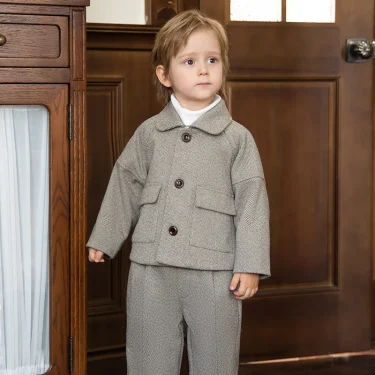 Children Blazers Set Fall Winter Thick Casual British Style Boys Suits for Weddings Gray Piano Performance Costume 2 To 12 Years 4