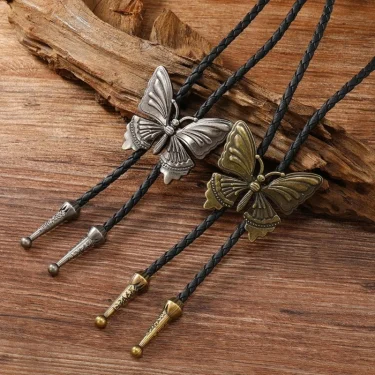 1pc/2pcs Adjustable Bolo Tie Popular Cowboy Teens Men Women Dance Necktie Gothic Shirts Alloy Butterfly Buckle Pendant 1