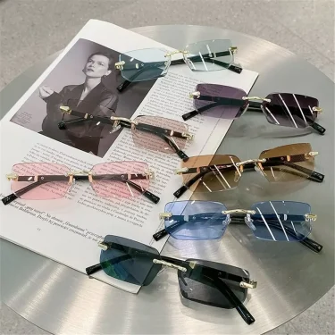 Rimless Sunglasses Rectangle Fashion Popular Women Men Shades Small Square Sun Glasses For Female male Summer Traveling Oculos 2