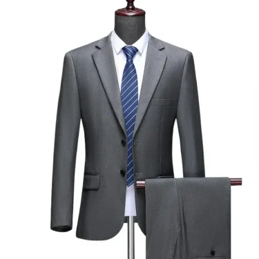 Suit S-8XL (Blazer+ Trousers) Men's Fashion Business Plus Size Gentleman's Casual Shirt for Work Slim-fit Wedding Formal Suit 1