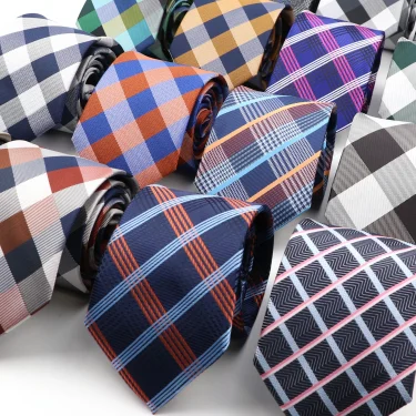 New Men's Classic Plaid Tie Luxury Stripe 8cm Jacquard Necktie All-Match Cravat For Business Wedding Party Daily Wear Accessory 2