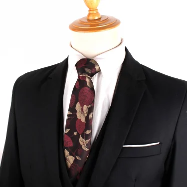NEW 8cm Wide Tie For Man Jacquard Necktie Luxury Flower Business Neck Tie Suit Cravat Dark Red Ties For Wedding Party Men Gift 2