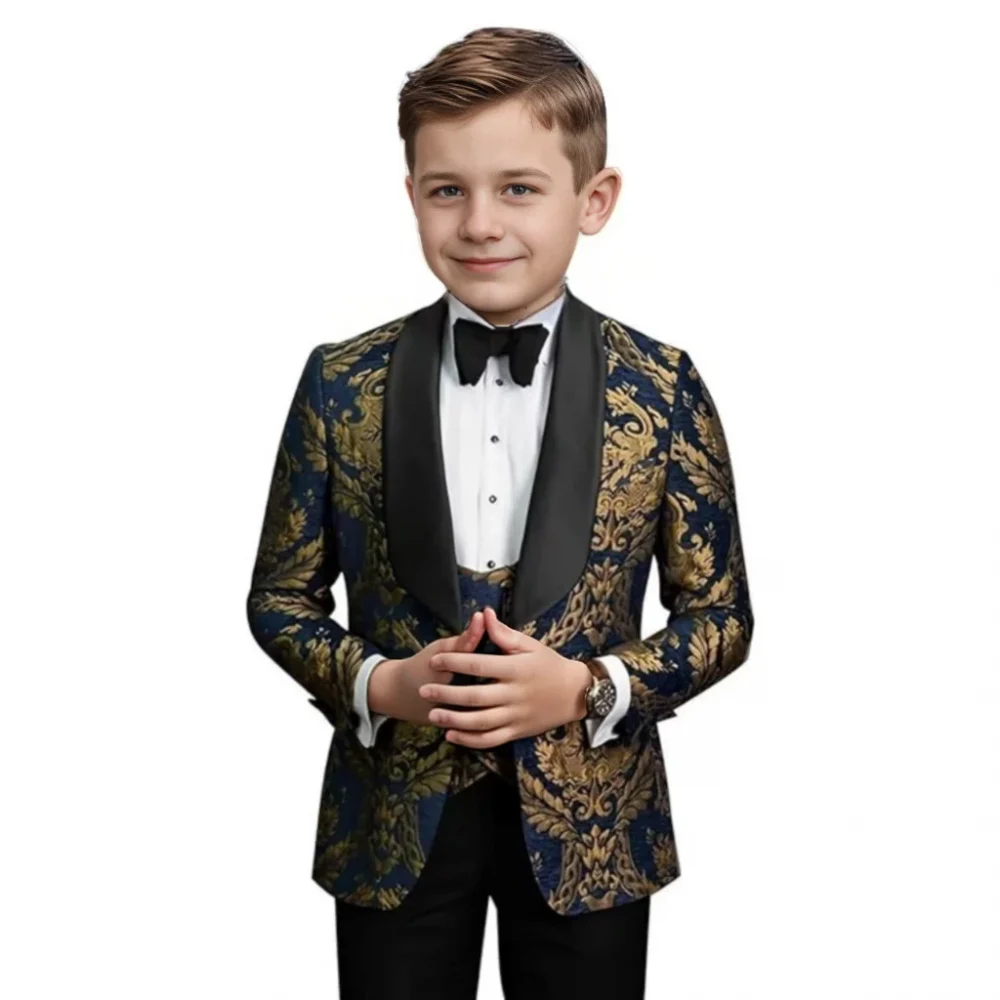 Fashionable Jacquard Kids Suits Set for Boys 3-16 Years 3 Pieces Blazer Vest Pants Tuxedos Set Formal Wedding Evening Parties 5