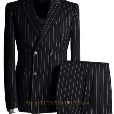 2024 Italian Design Black Stripes Men Suits Wedding Groom Business Men Formal Party Tuxedos Office Work Blazer Sets 3 Pieces 4