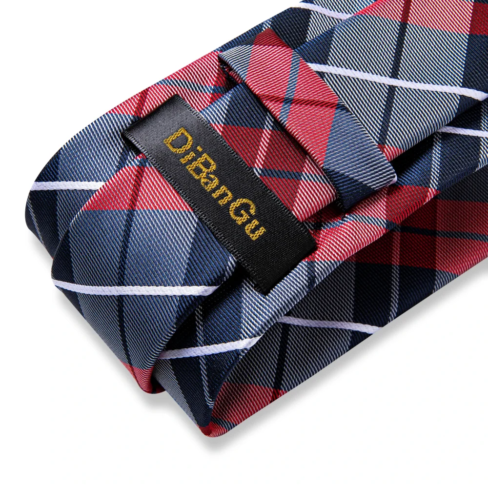 Classic Plaid Check Red Blue White Striped Silk Ties For Men Business Wedding Men's Neck Tie Handkerchief Cufflinks Gift For Men 4