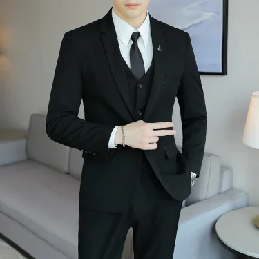 Men's Business Trendy Solid Color Three-Piece Suit Set - High-Quality Fashion Ensemble with Vest And Trousers 4