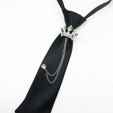 New Luxury 38cm Length Lazy-tie For Men Women Black Red Neckties With Flower Crown Brooches Chain Pins Clip Ties Wedding Cravat 4