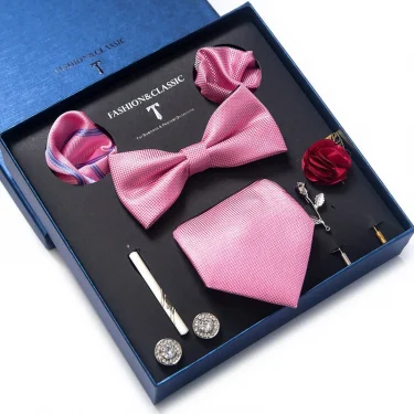 Top Grade Tie For Men Blue Paisley Tie Pocket Squares Cufflink Brooch Set Necktie Box Wedding Accessories Valentine's Day Gifts 5