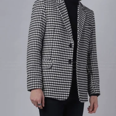 Men's Houndstooth Blazer Two Buttons Notch Lapel for Wedding Formal Coat 4