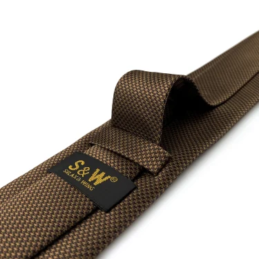 U27 Brown Houndstooth Necktie Set Handmade Wedding Fashion Extra Long Size Classic Ties for Mens Hanky 3