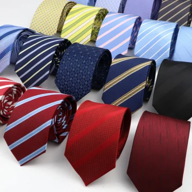 New Men's Tie Classic Red Blue Black Solid Color Stripe 7cm Jacquard Necktie Daily Wear Business Formal Wedding Tie Gift For Men 2