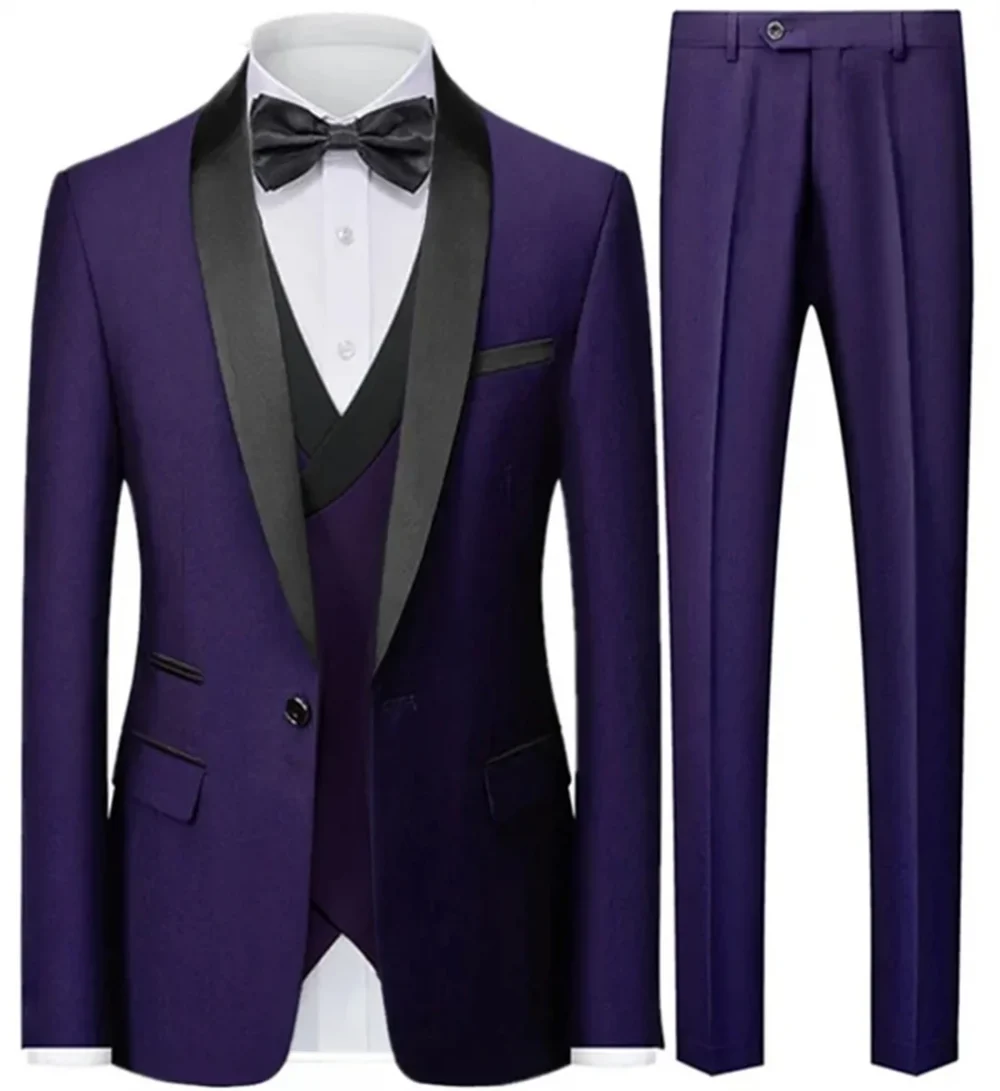3 Pieces Set Blazers Jacket Vest Pants / Fashion Men Casual High Quality Business Slim Groom Wedding Formal Suit Coat Trousers 3