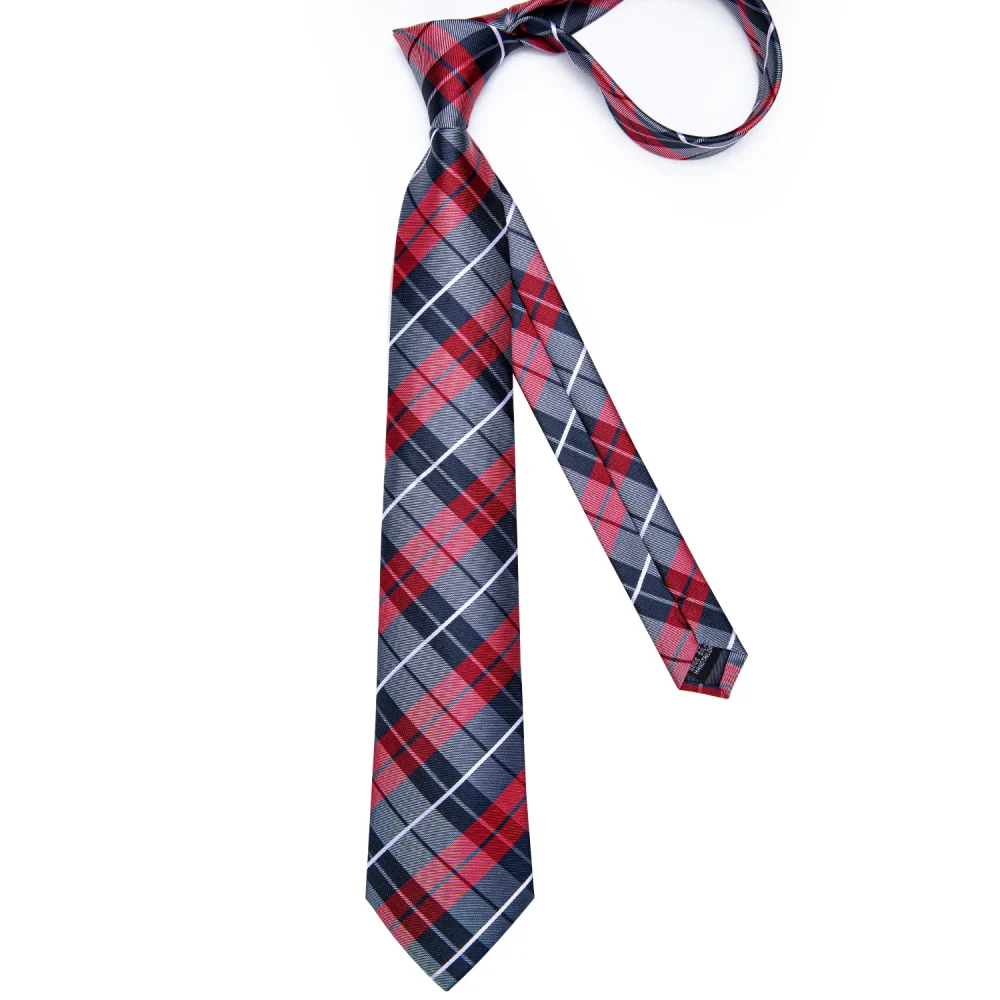 Classic Plaid Check Red Blue White Striped Silk Ties For Men Business Wedding Men's Neck Tie Handkerchief Cufflinks Gift For Men 6