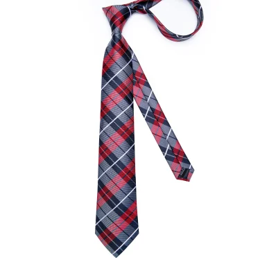 Classic Plaid Check Red Blue White Striped Silk Ties For Men Business Wedding Men's Neck Tie Handkerchief Cufflinks Gift For Men 6