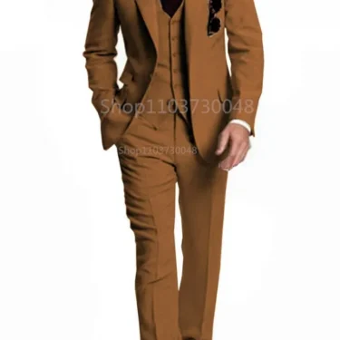 3 PiecesFashion Solid Men Wedding Suits Slim Fit Peak Lapel Blazer Vest Pants Formal Business Wear Groom Tuxedos Costume Homme 1