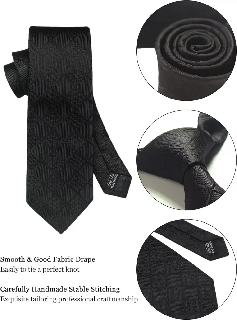 Luxury 8CM Men Silk Necktie Plaid&Check Ties Pocket Square Cufflink Tie Clip Gift box Set For Man Groom Formal Business Jacquard 5